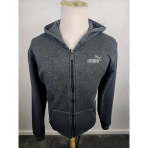 Puma Mens Large Hoodie 2 Pockets Zip Up Logo Gray Fleece